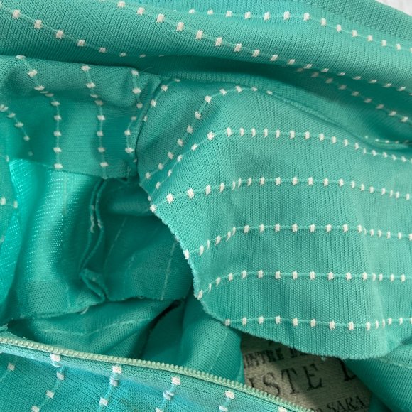 Vintage 60’s Retro Teal Polka Dot Print Abstract Belted Midi Dress Frock - Picture 8 of 14